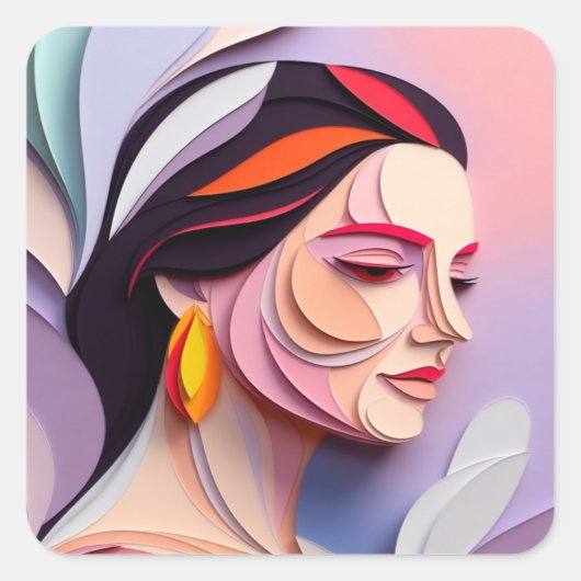 Sticker Carré Layered Grace Abstract Feminine Portrait (Devant)