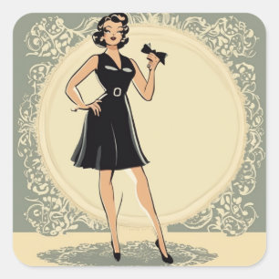 Sticker Carré LBD intemporel - Vintage petit habillage noir