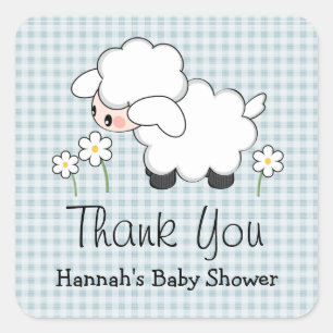 Sticker Carré Le baby shower bleu d'agneau marque des