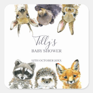 Sticker Carré Le Baby shower des animaux des bois