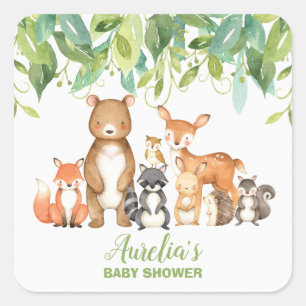 Sticker Carré Le Baby shower des forêts d'animaux de bois est u