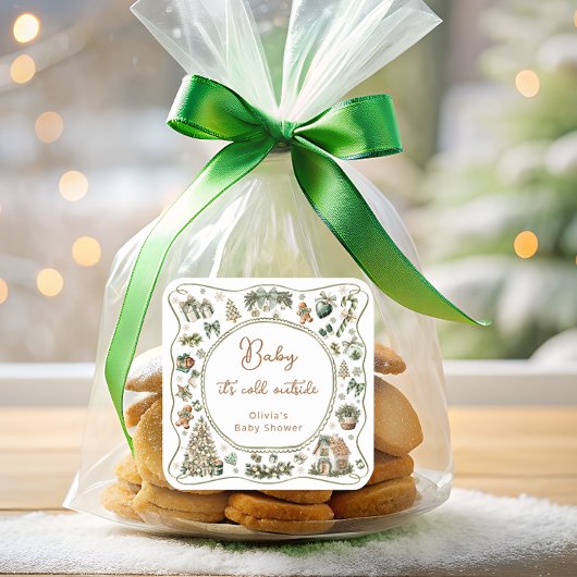 Sticker Carré Le bébé d'hiver son Baby shower d'hiver froid à l'