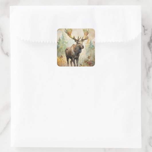 Sticker Carré Le cerf dans une forêt (Sac)