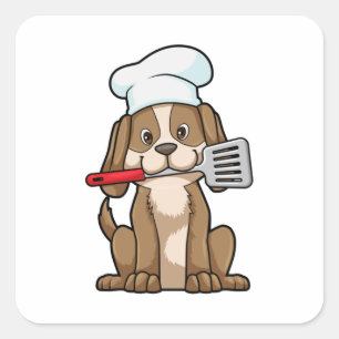 Sticker Carré Le chien cuisinier avec le casquette et la spatule