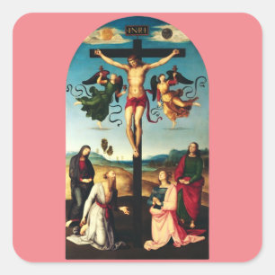 Sticker Carré Le Christ crucifié avec la Vierge Marie