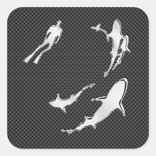 Sticker Carré Le chrome aiment le plongeur avec des requins sur (Devant)
