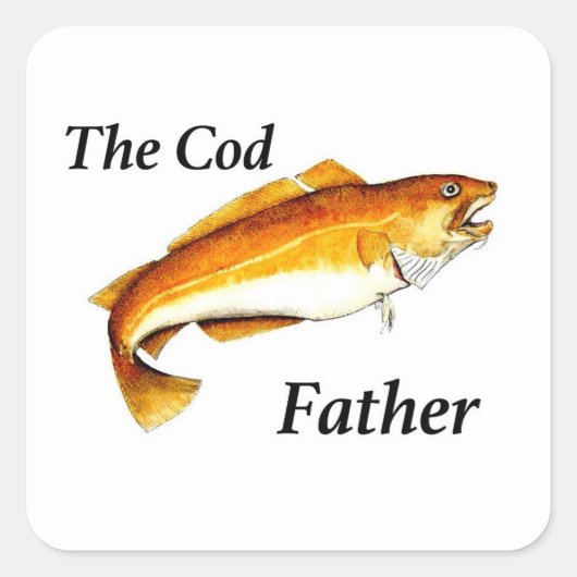 Sticker Carré Le Cod Père idéal de pêche présent. (Devant)