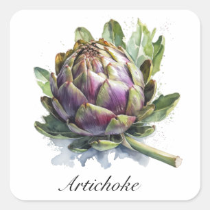 Sticker Carré Le Coeur du Jardin : Artichoke en Aquarelle