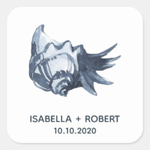 Sticker Carré Le coquillage bleu   Monogramme Mariage