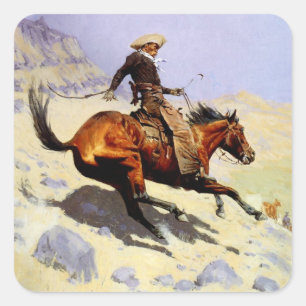Sticker Carré Le Cowboy par Remington, Militaire de Cavalerie Vi