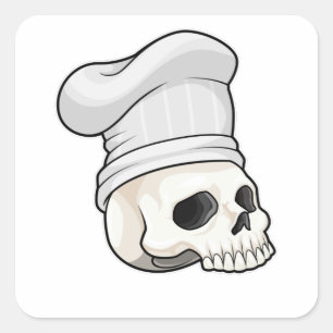 Sticker Carré Le crâne cuisiné avec le casquette chef