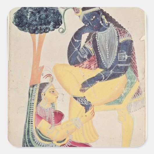 Sticker Carré Le Dieu Krishna avec son amour mortel, Radha (Devant)