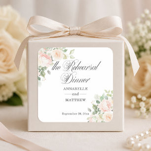 Sticker Carré Le dîner de répétition Roses tendres blush Mariage