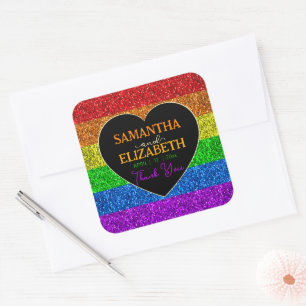 Sticker Carré Le drapeau LGBT arc-en-ciel scintille le coeur mar