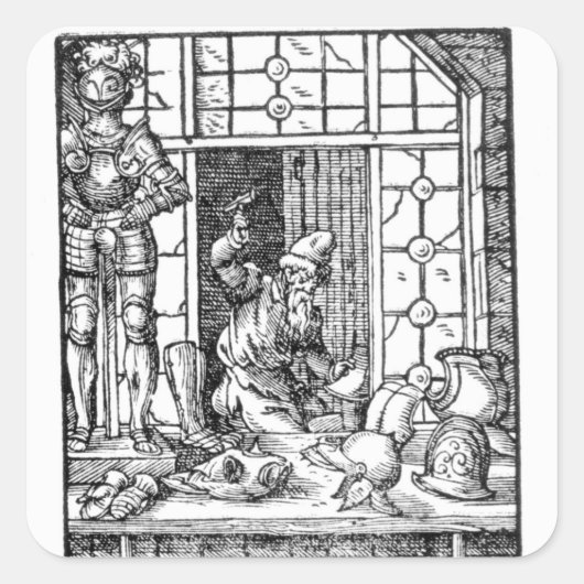 Sticker Carré Le fabricant d'armure, gravé par Hartman Schopper (Devant)