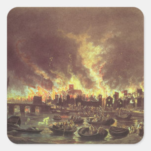 Sticker Carré Le grand incendie de Londres, 1666