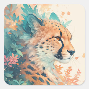 Sticker Carré Le guépard majestueux en fleurs