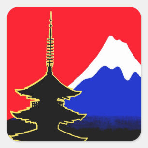 Sticker Carré Le Japon, le mont Fuji et arbre