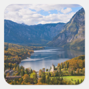 Sticker Carré Le lac Bohinj en Slovénie en automne