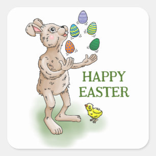 Sticker Carré Le lapin de Pâques jongle avec les oeufs de Pâques