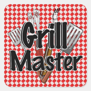 Sticker Carré Le Maître du Grill avec les outils de BBQ