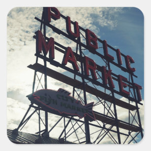 Sticker Carré Le marché Pike Place de Seattle