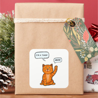Sticker Carré Le mignon chat orange dit "Meow". T-Shirt Tiger 20