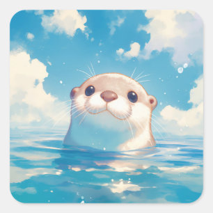 Sticker Carré Le monde aquatique d'une mignonne Otter