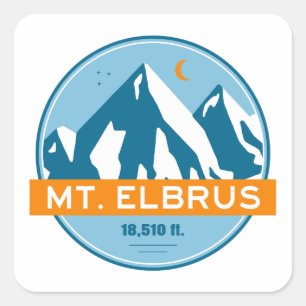 Sticker Carré Le Mont Elbrus Russie étoiles Lune