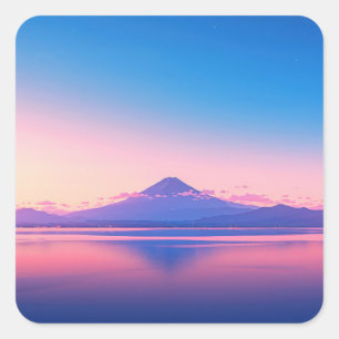Sticker Carré Le mont Fuji se reflétant sur un lac calme