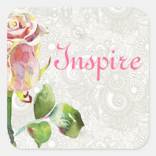 Sticker Carré Le motif floral fleuri avec l'aquarelle rose s'est