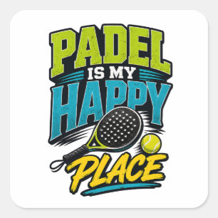 Sticker Carré Le Padel Est Mon Endroit Heureux Rétro Sport