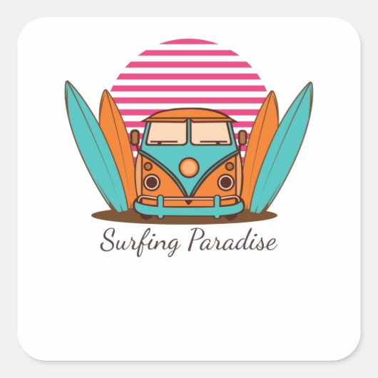 Sticker Carré Le paradis du surf (Devant)