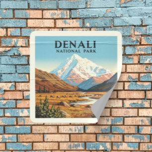 Sticker Carré Le Parc national de vintage Denali