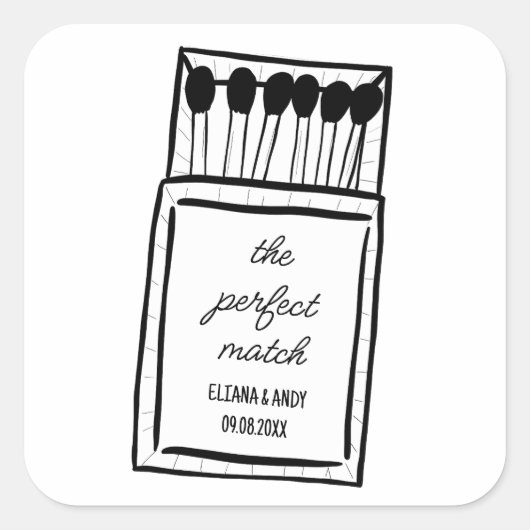 Sticker Carré Le Parfait Match Doodle Matchbook Wedding Favor (Devant)
