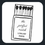 Sticker Carré Le Parfait Match Doodle Matchbook Wedding Favor<br><div class="desc">Étiquette votre mariage faveurs avec cette personnalisation gribouillé main autocollant match parfait.</div>
