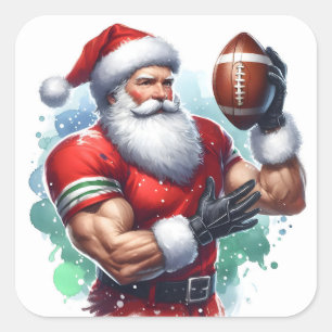 Sticker Carré Le Père Noël aime le football dans un cadre festif