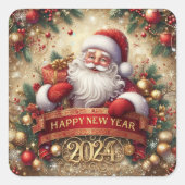 Sticker Carré Le Père Noël Bonne Année (Devant)