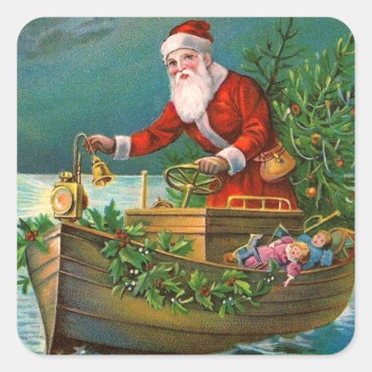 Sticker Carré Le Père Noël en bateau (Devant)