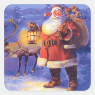 Sticker Carré Le Père Noël et son renne