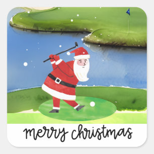 Sticker Carré Le Père Noël fait du golf