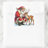 Sticker Carré Le Père Noël interagit avec un renne doux (Sac)