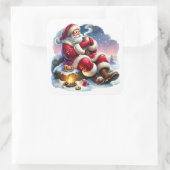 Sticker Carré Le Père Noël prend un verre au feu (Sac)