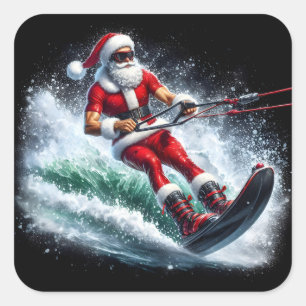 Sticker Carré Le Père Noël Ski d'eau dans une scène d'hiver fest