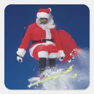 Sticker Carré Le père noël sur sauter de skis outre d'une