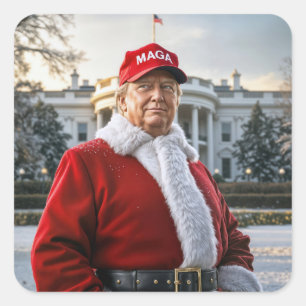 Sticker Carré Le Père Noël Trump avec le Casquette MAGA