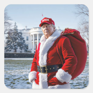 Sticker Carré Le Père Noël Trump avec sac rouge