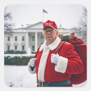 Sticker Carré Le Père Noël Trump avec sac rouge