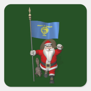 Sticker Carré Le Père Noël Visite L'État Du Castor