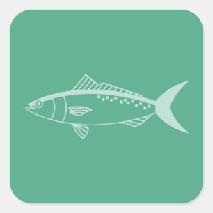 Sticker Carré Le poisson Saumon australien en Aqua sur Mint Gree